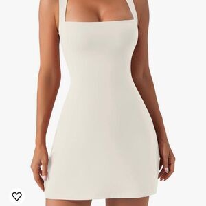 Qinsen Square Neck Bodice Tank Flare Dress White Size 10 NWT